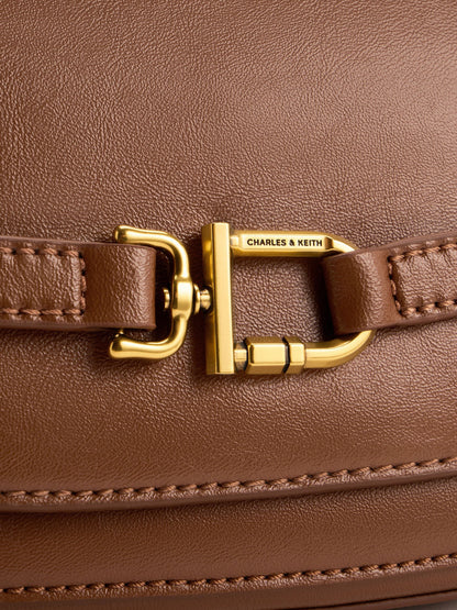 CHARLES & KEITH Quality / Gwynne Metallic-Accent Crossbody Bag - Chocolate