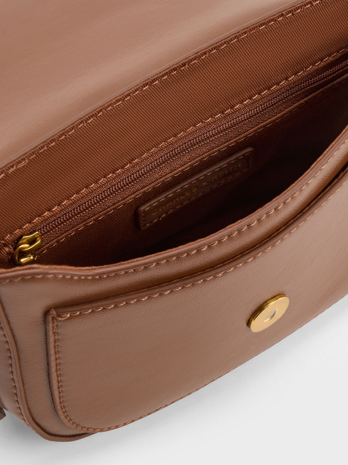 CHARLES & KEITH Quality / Gwynne Metallic-Accent Crossbody Bag - Chocolate