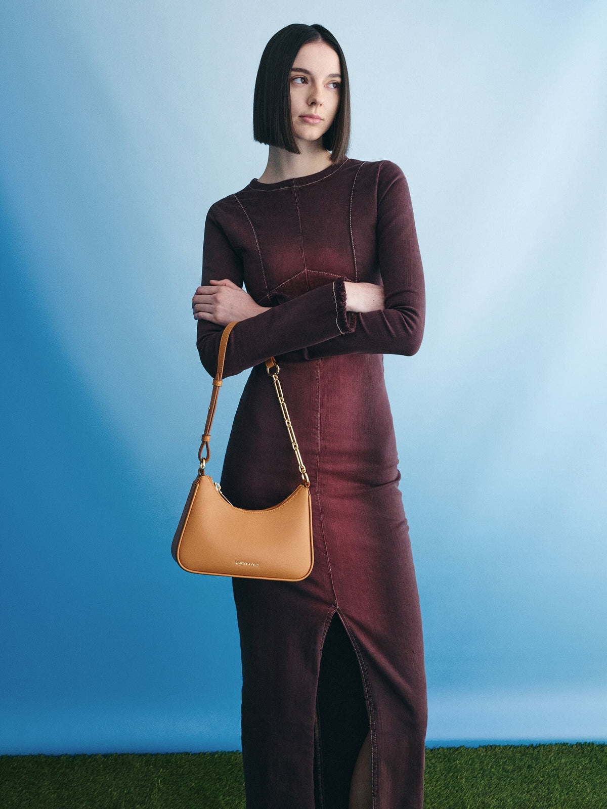 CHARLES & KEITH Customer Favorite / Lane Chain-Strap Shoulder Bag - Russet Brown