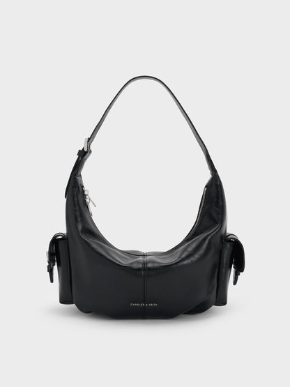 CHARLES & KEITH Trending / Bessie Side-Pocket Hobo Bag - Noir