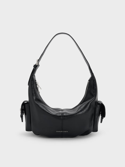CHARLES & KEITH Trending / Bessie Side-Pocket Hobo Bag - Noir