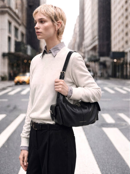 CHARLES & KEITH Trending / Bessie Side-Pocket Hobo Bag - Noir