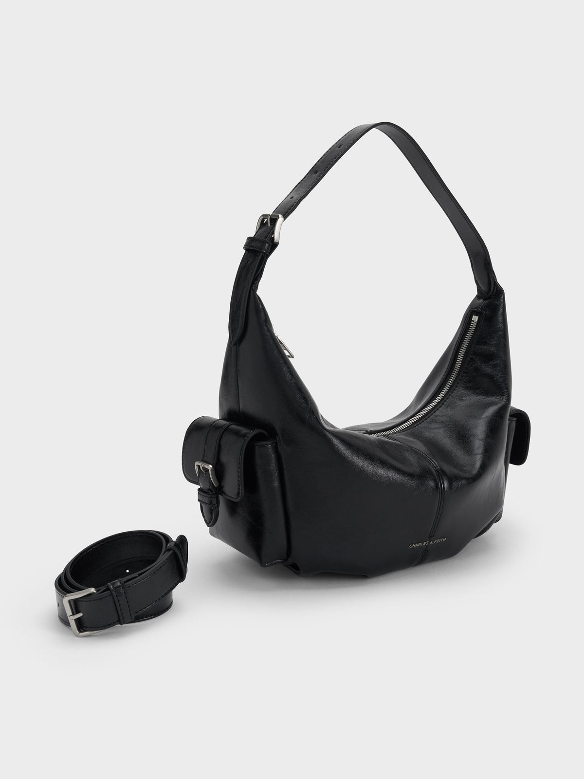 CHARLES & KEITH Trending / Bessie Side-Pocket Hobo Bag - Noir
