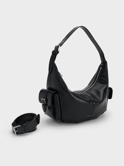 CHARLES & KEITH Trending / Bessie Side-Pocket Hobo Bag - Noir