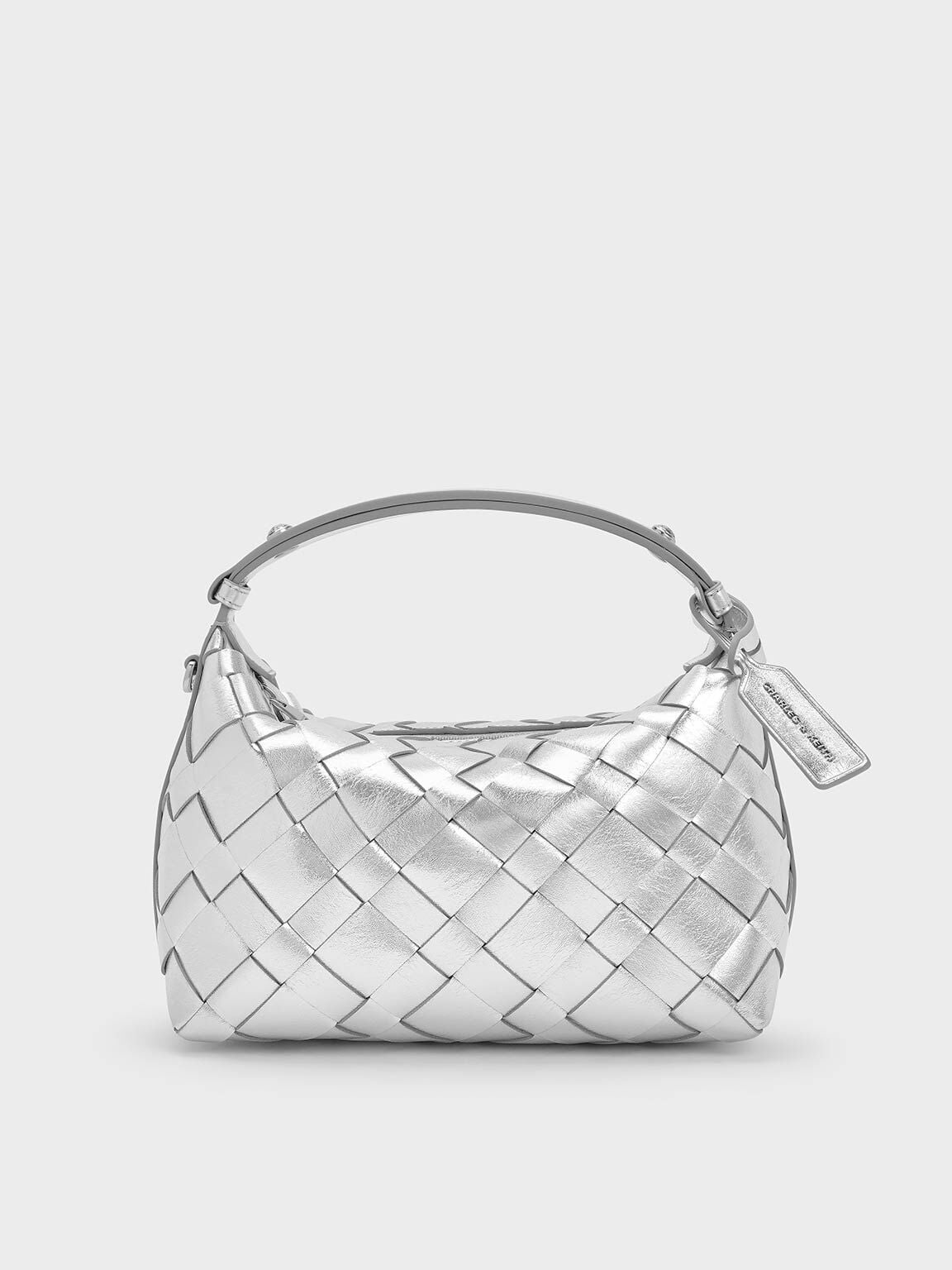 CHARLES & KEITH Smart Buy / Ivette Metallic Woven Shoulder Bag - Silver