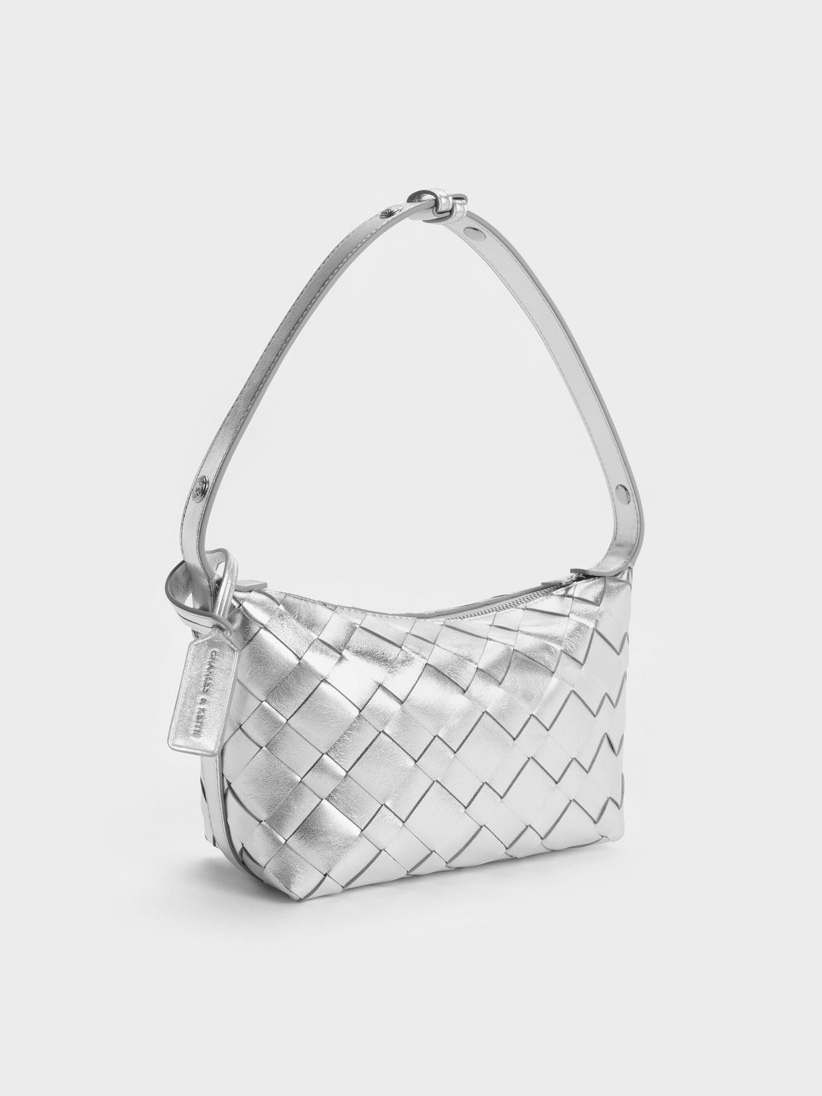 CHARLES & KEITH Smart Buy / Ivette Metallic Woven Shoulder Bag - Silver