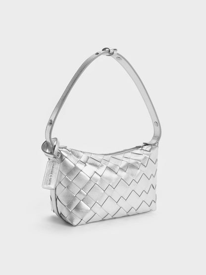 CHARLES & KEITH Smart Buy / Ivette Metallic Woven Shoulder Bag - Silver