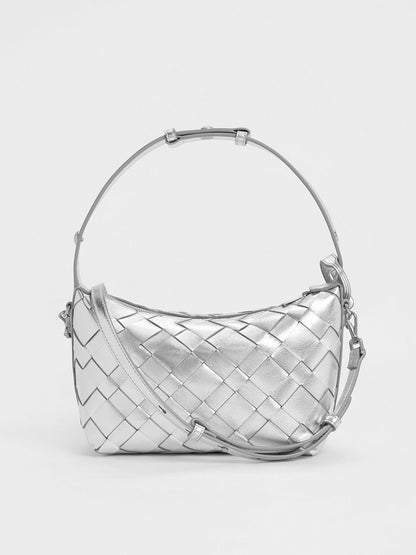 CHARLES & KEITH Smart Buy / Ivette Metallic Woven Shoulder Bag - Silver