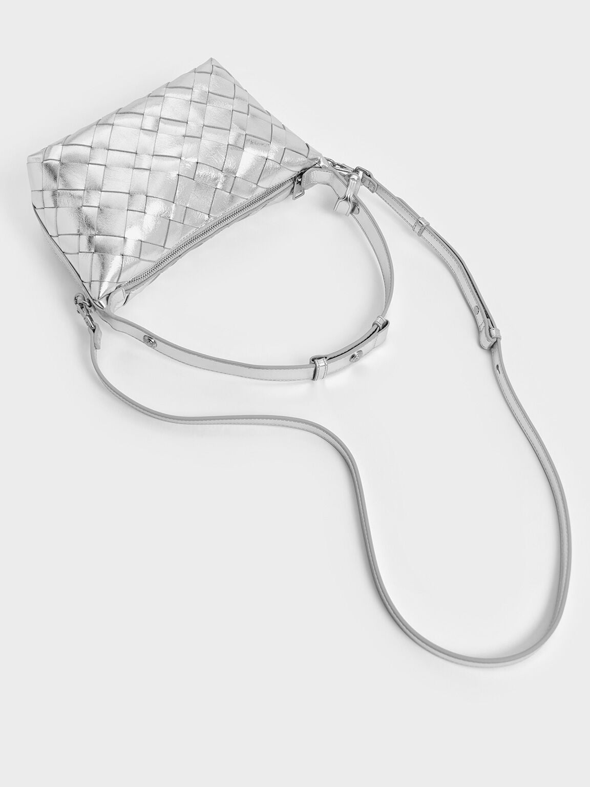 CHARLES & KEITH Smart Buy / Ivette Metallic Woven Shoulder Bag - Silver