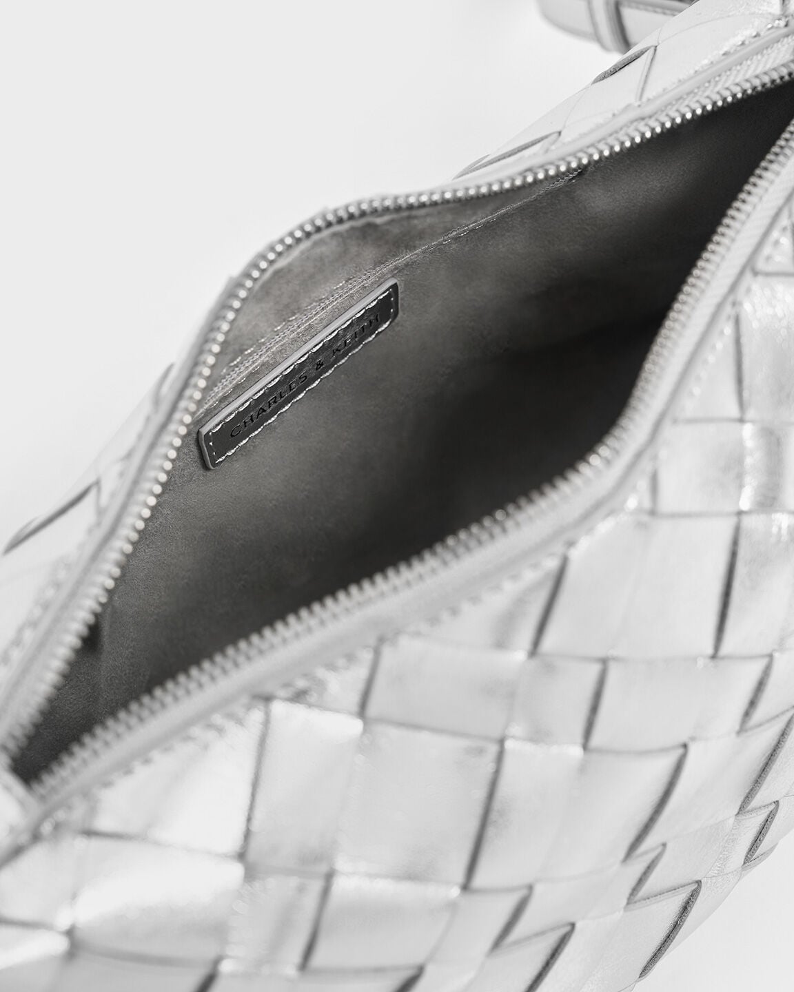 CHARLES & KEITH Smart Buy / Ivette Metallic Woven Shoulder Bag - Silver
