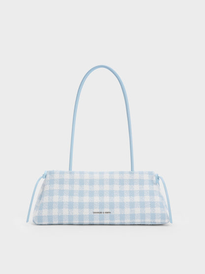 CHARLES & KEITH Sale / Hazel Gingham Bow Shoulder Bag - Gingham Blue