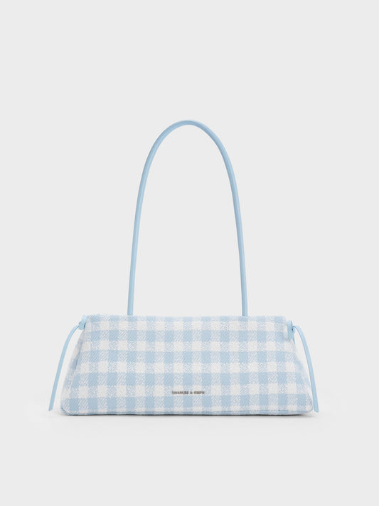 CHARLES & KEITH Sale / Hazel Gingham Bow Shoulder Bag - Gingham Blue
