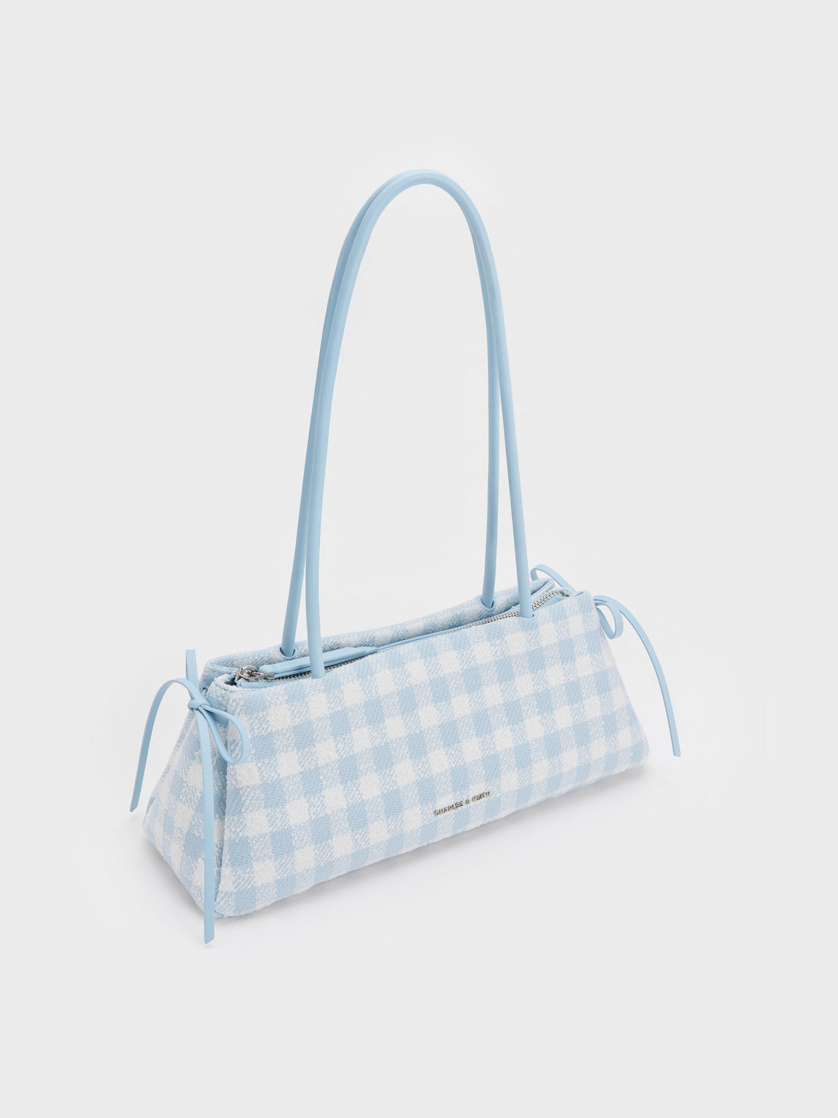 CHARLES & KEITH Sale / Hazel Gingham Bow Shoulder Bag - Gingham Blue