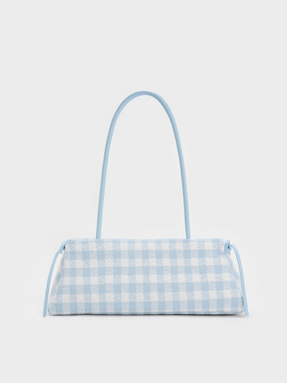CHARLES & KEITH Sale / Hazel Gingham Bow Shoulder Bag - Gingham Blue