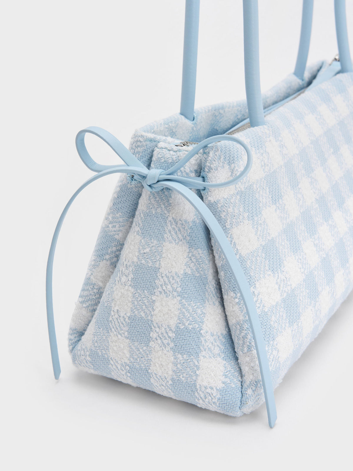 CHARLES & KEITH Sale / Hazel Gingham Bow Shoulder Bag - Gingham Blue