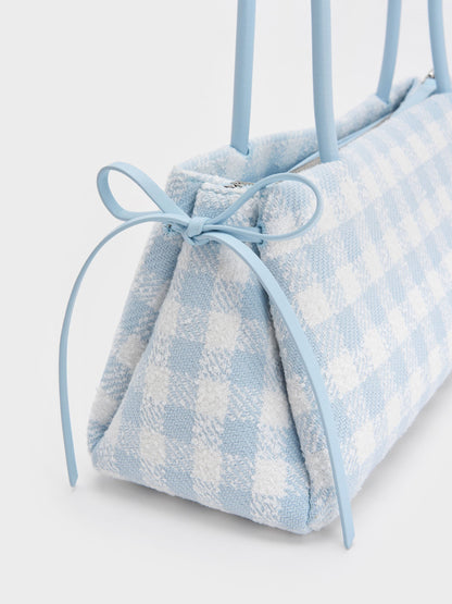 CHARLES & KEITH Sale / Hazel Gingham Bow Shoulder Bag - Gingham Blue