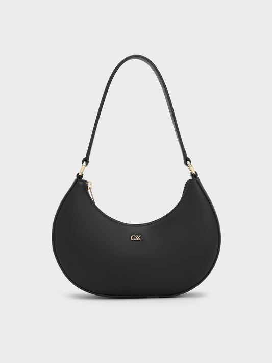 CHARLES & KEITH Smart Buy / Leather Crescent Hobo Bag - Black