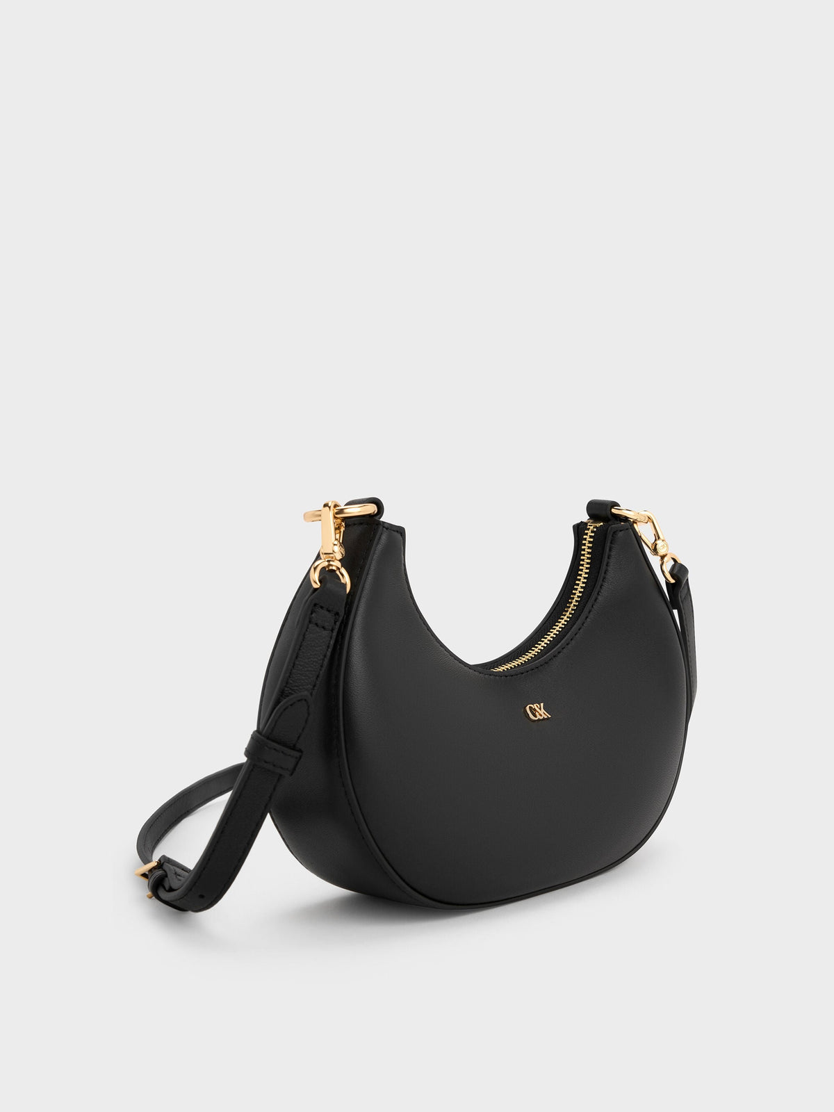 CHARLES & KEITH Smart Buy / Leather Crescent Hobo Bag - Black