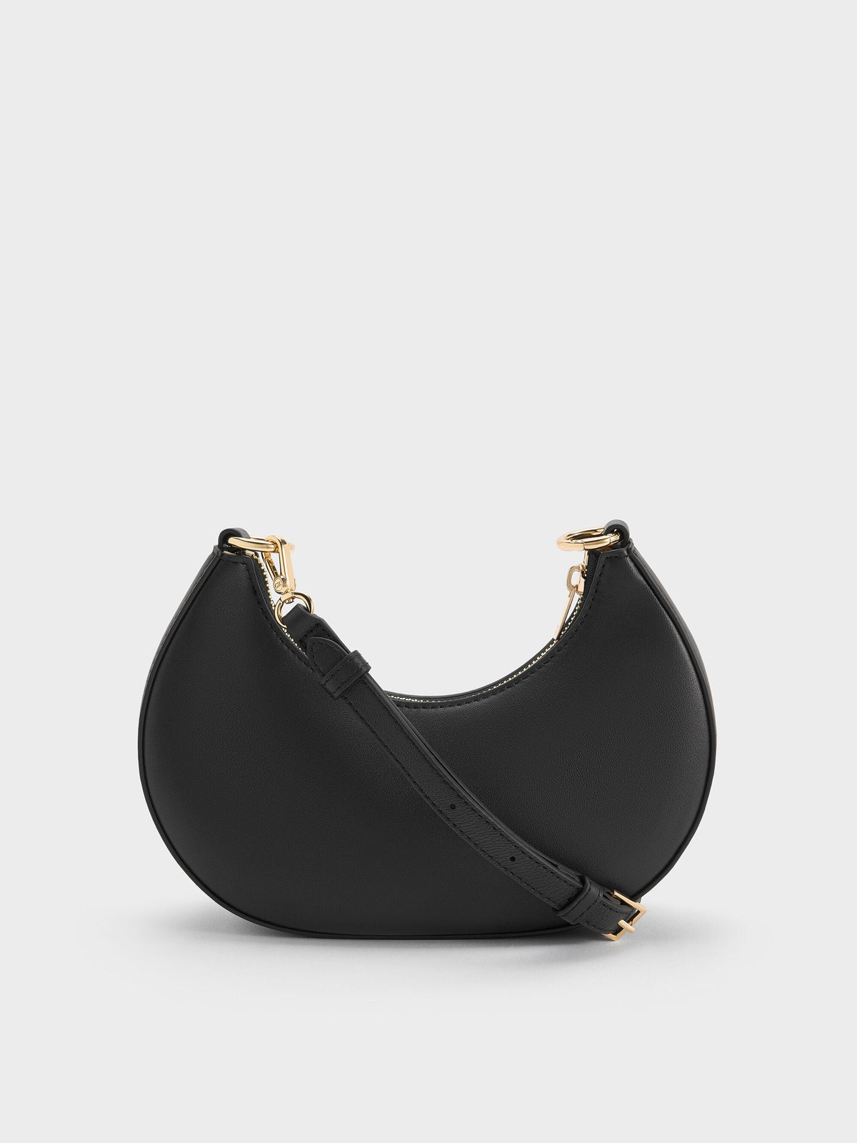 CHARLES & KEITH Smart Buy / Leather Crescent Hobo Bag - Black