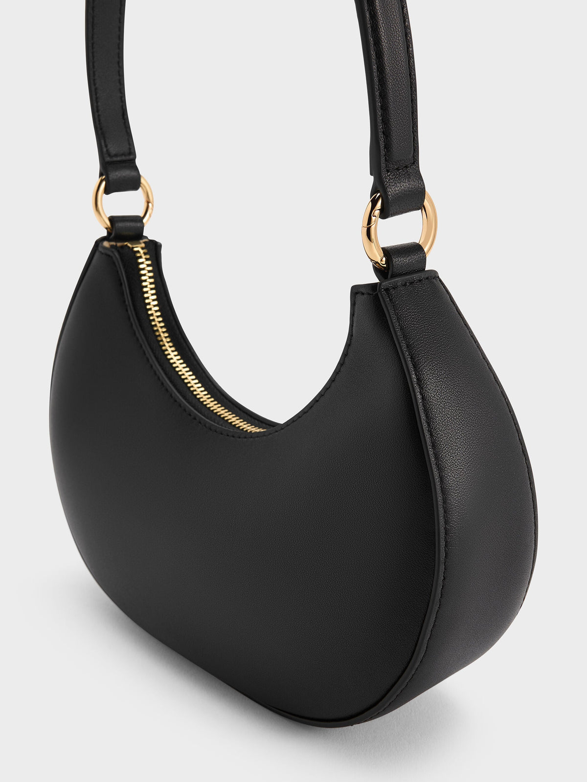CHARLES & KEITH Smart Buy / Leather Crescent Hobo Bag - Black