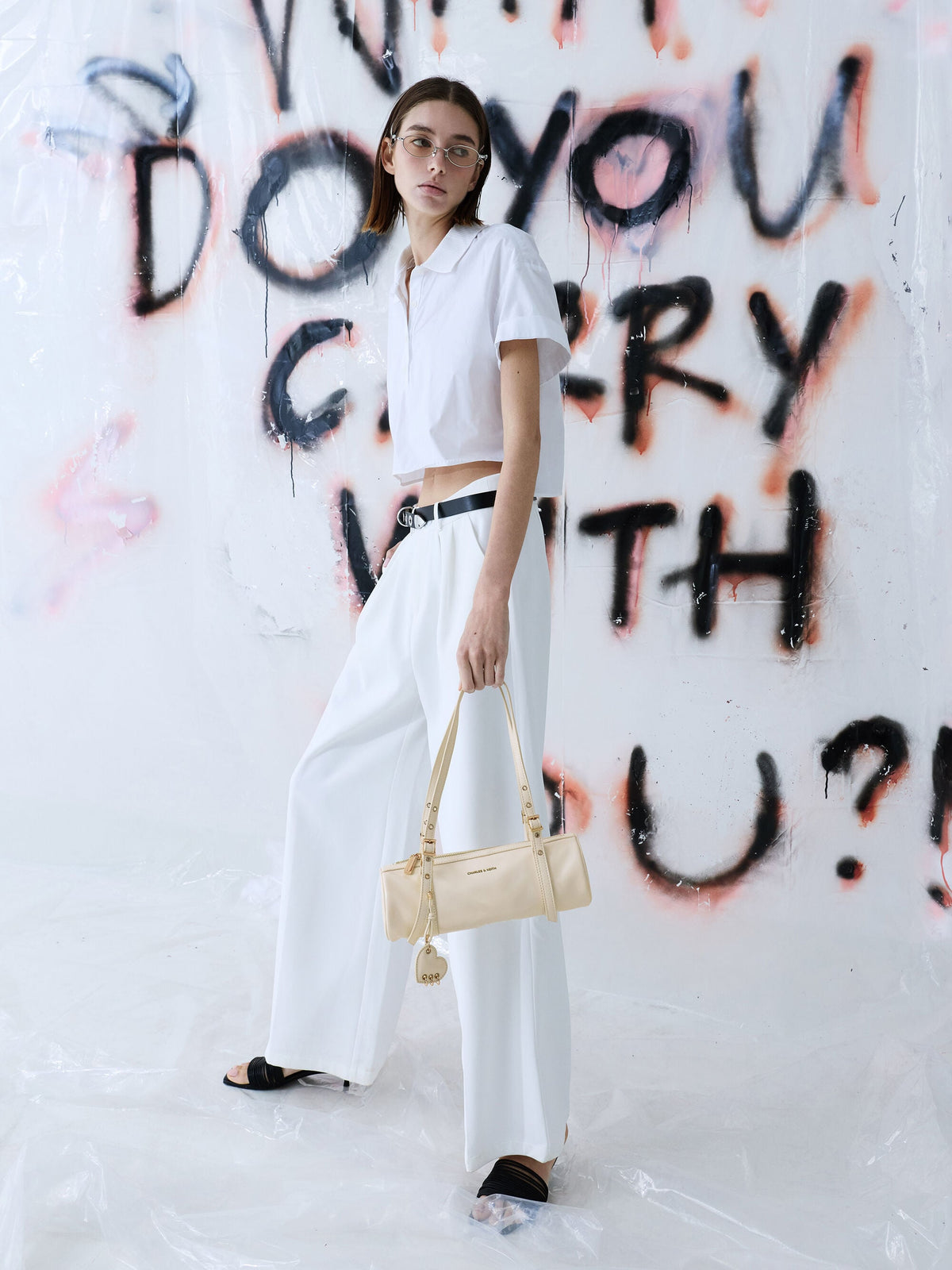 CHARLES & KEITH Smart Buy / Rey Elongated Shoulder Bag - Cream