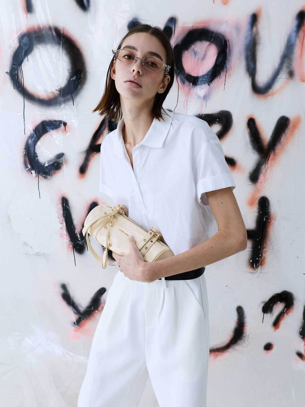 CHARLES & KEITH Smart Buy / Rey Elongated Shoulder Bag - Cream