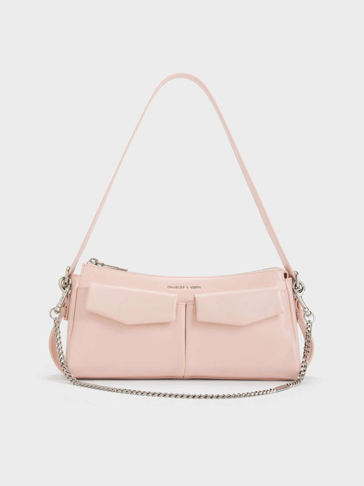 CHARLES & KEITH Trending / Rachel Front-Pocket Chain Shoulder Bag - Soft Pink