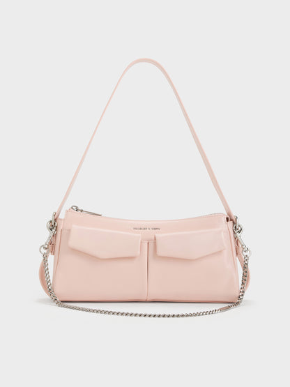 CHARLES & KEITH Trending / Rachel Front-Pocket Chain Shoulder Bag - Soft Pink