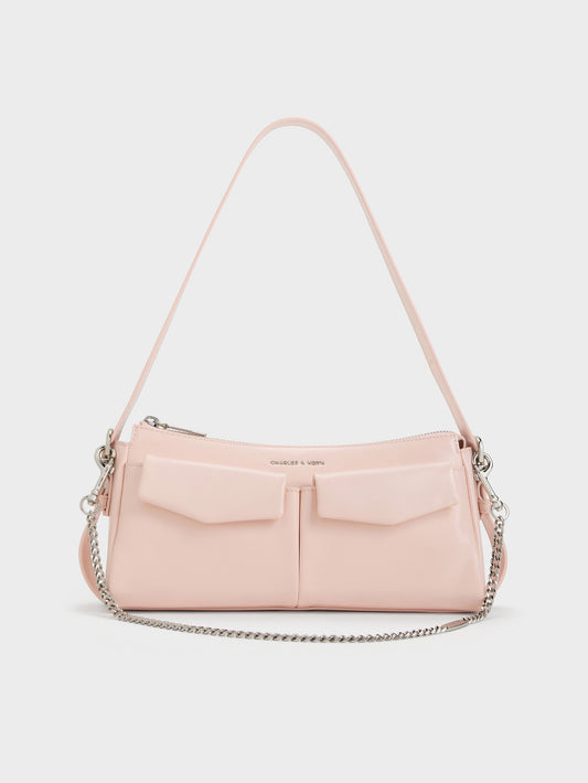 CHARLES & KEITH Trending / Rachel Front-Pocket Chain Shoulder Bag - Soft Pink