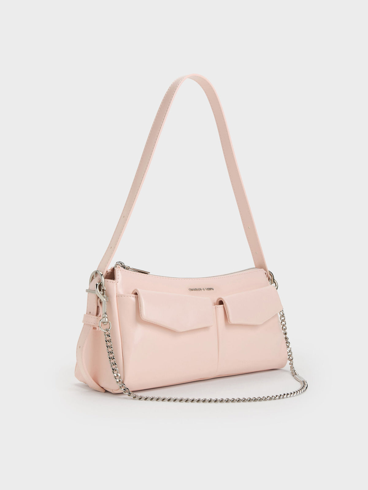CHARLES & KEITH Trending / Rachel Front-Pocket Chain Shoulder Bag - Soft Pink