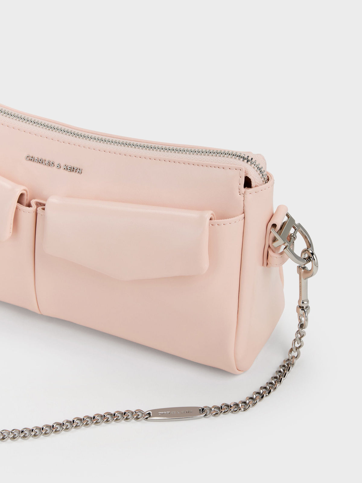 CHARLES & KEITH Trending / Rachel Front-Pocket Chain Shoulder Bag - Soft Pink