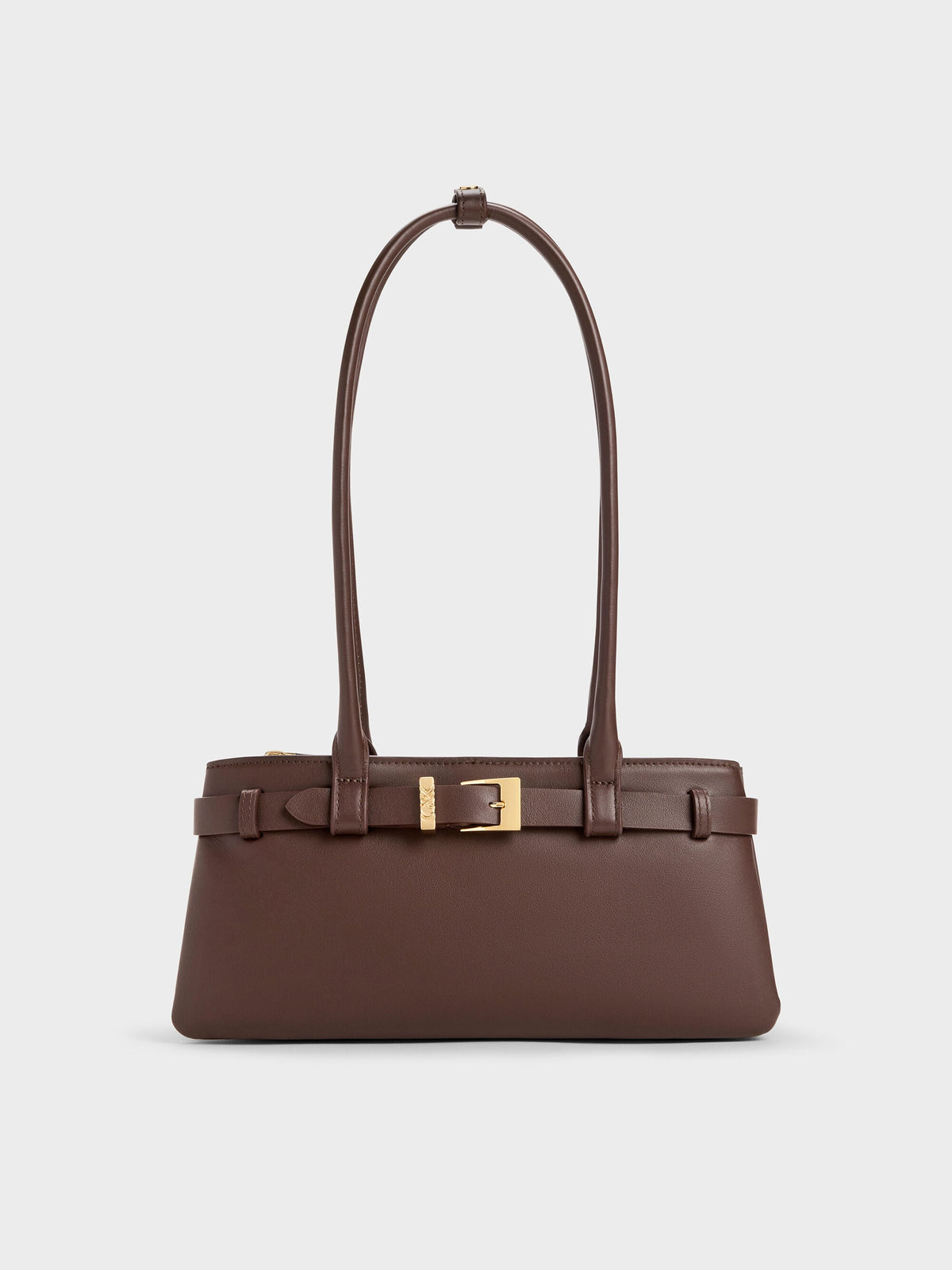 CHARLES & KEITH Everyday / Jody Leather Belted Shoulder Bag - Dark Brown
