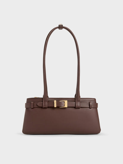 CHARLES & KEITH Everyday / Jody Leather Belted Shoulder Bag - Dark Brown