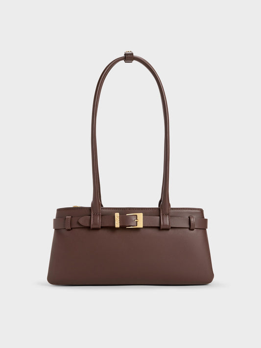 CHARLES & KEITH Everyday / Jody Leather Belted Shoulder Bag - Dark Brown