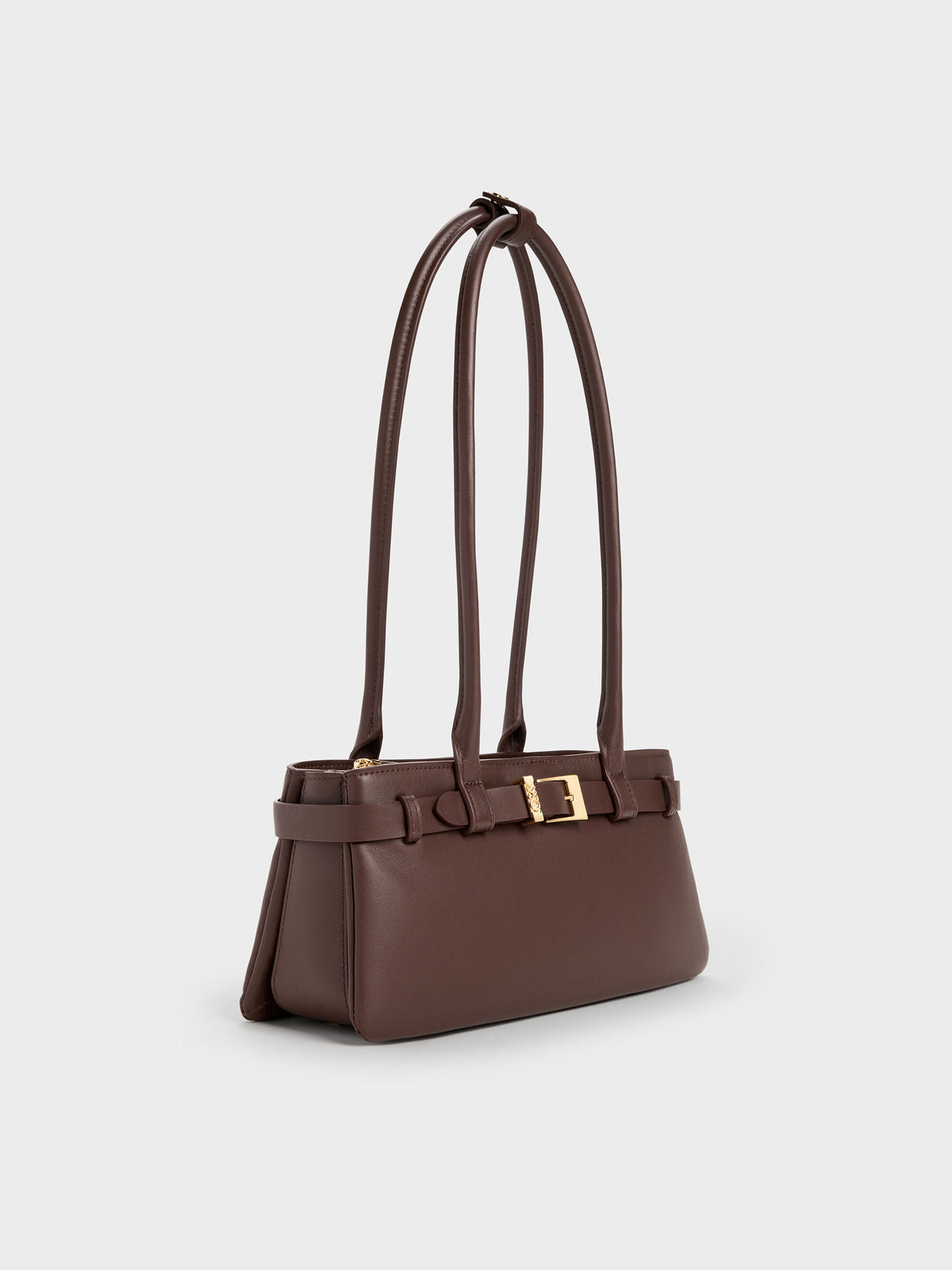 CHARLES & KEITH Everyday / Jody Leather Belted Shoulder Bag - Dark Brown