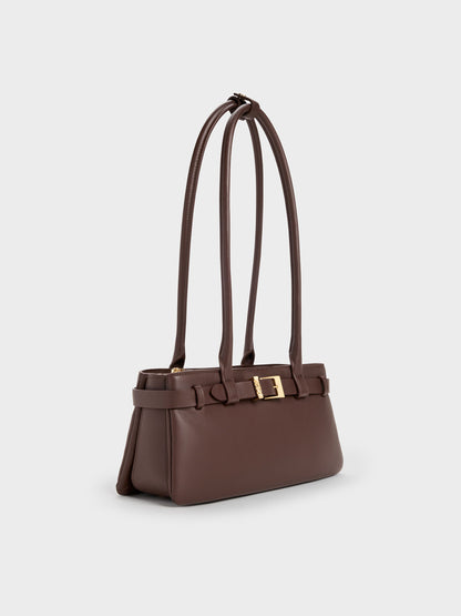 CHARLES & KEITH Everyday / Jody Leather Belted Shoulder Bag - Dark Brown
