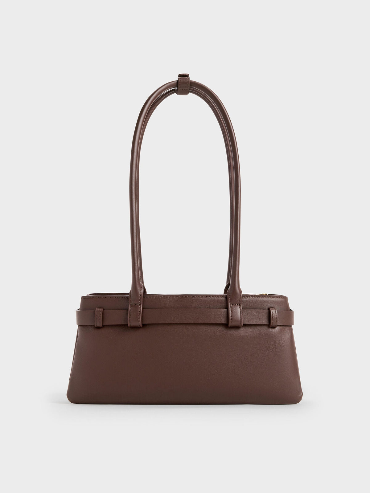 CHARLES & KEITH Everyday / Jody Leather Belted Shoulder Bag - Dark Brown