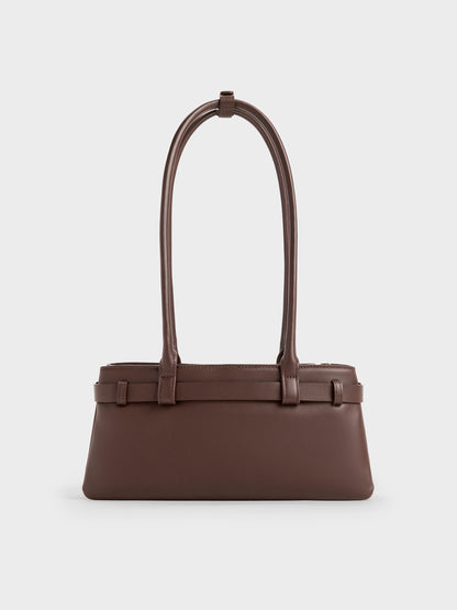 CHARLES & KEITH Everyday / Jody Leather Belted Shoulder Bag - Dark Brown