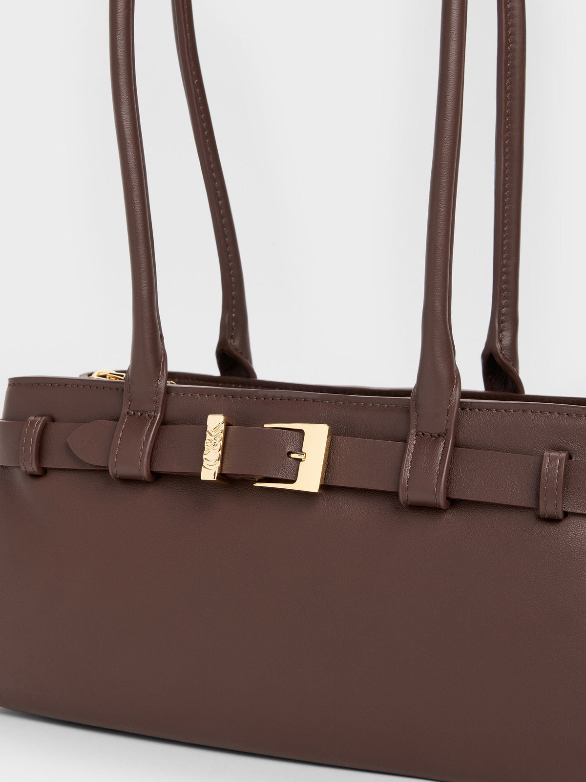 CHARLES & KEITH Everyday / Jody Leather Belted Shoulder Bag - Dark Brown