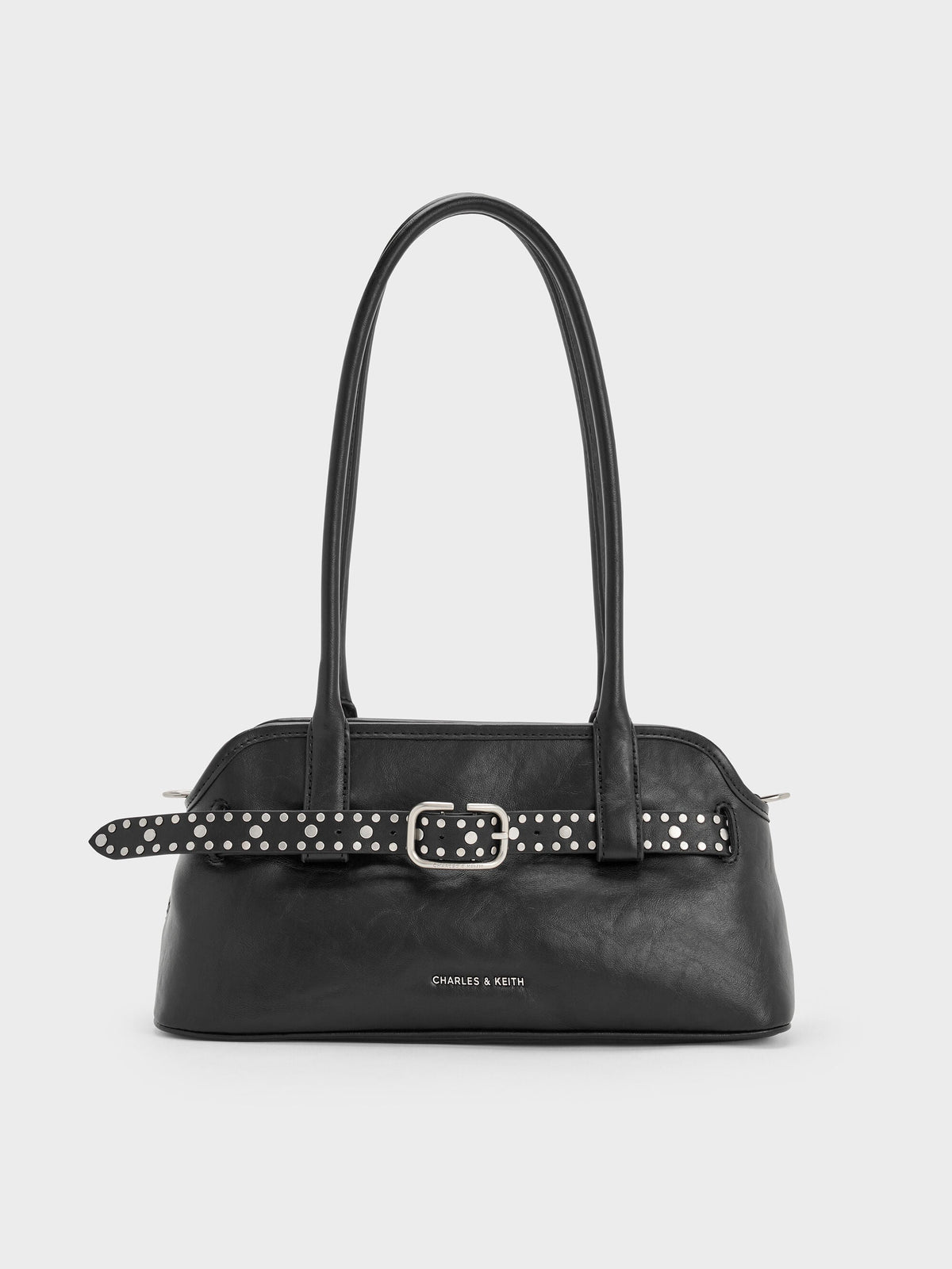CHARLES & KEITH Trusted / Victoria Studded Belted Shoulder Bag - Noir