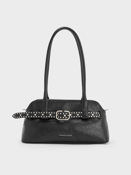 CHARLES & KEITH Trusted / Victoria Studded Belted Shoulder Bag - Noir