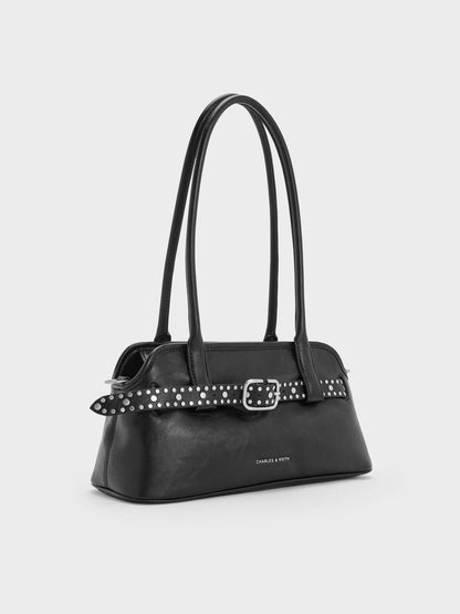 CHARLES & KEITH Trusted / Victoria Studded Belted Shoulder Bag - Noir