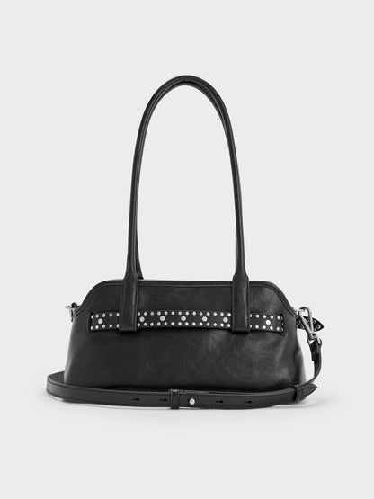 CHARLES & KEITH Trusted / Victoria Studded Belted Shoulder Bag - Noir