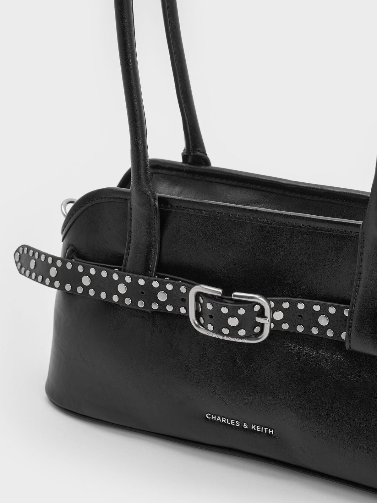 CHARLES & KEITH Trusted / Victoria Studded Belted Shoulder Bag - Noir
