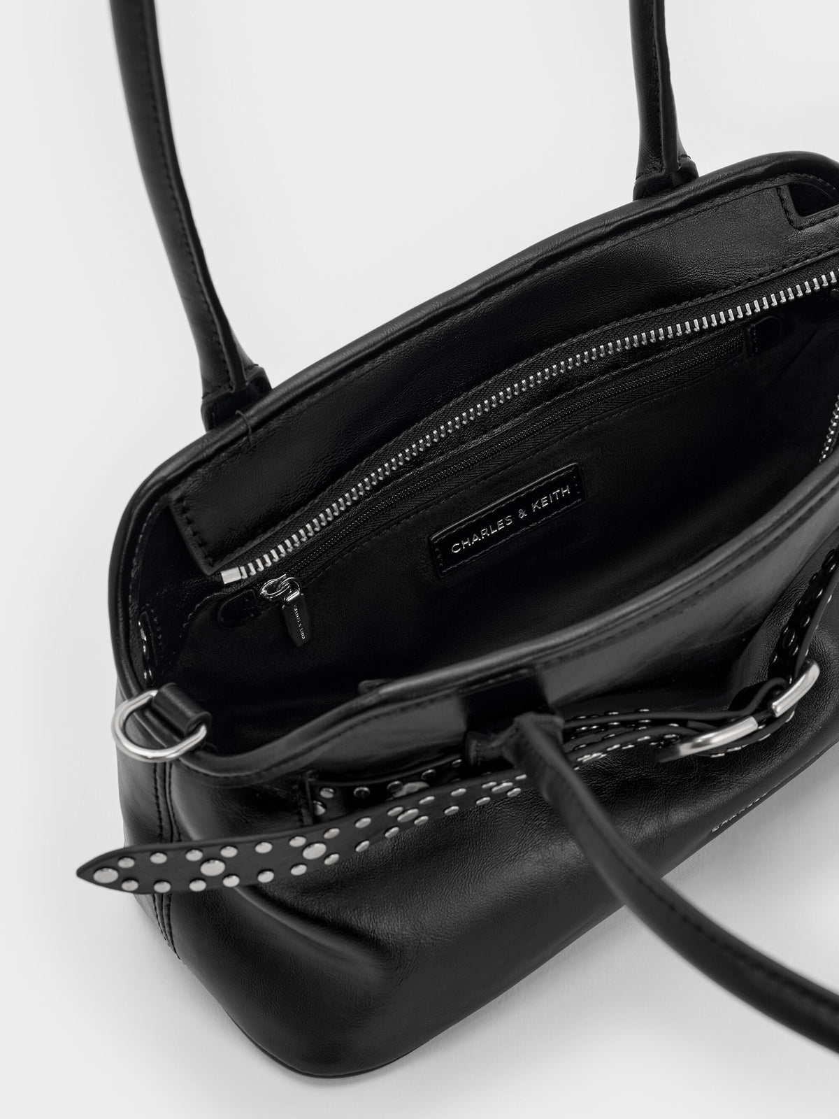 CHARLES & KEITH Trusted / Victoria Studded Belted Shoulder Bag - Noir