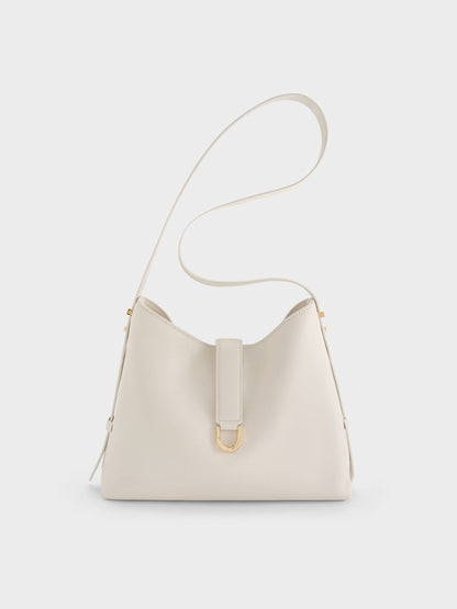 CHARLES & KEITH Featured / Gabine Leather Belted Hobo Bag - Eggshell Cream