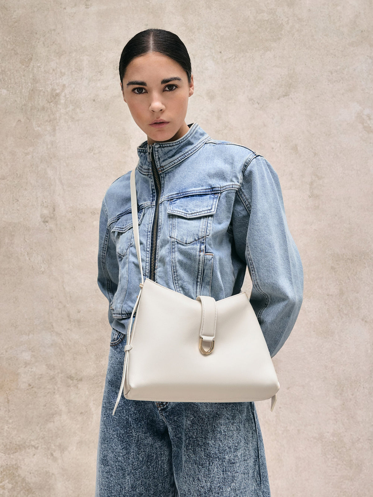 CHARLES & KEITH Featured / Gabine Leather Belted Hobo Bag - Eggshell Cream