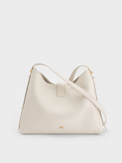 CHARLES & KEITH Featured / Gabine Leather Belted Hobo Bag - Eggshell Cream