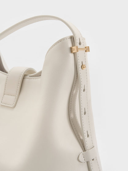 CHARLES & KEITH Featured / Gabine Leather Belted Hobo Bag - Eggshell Cream