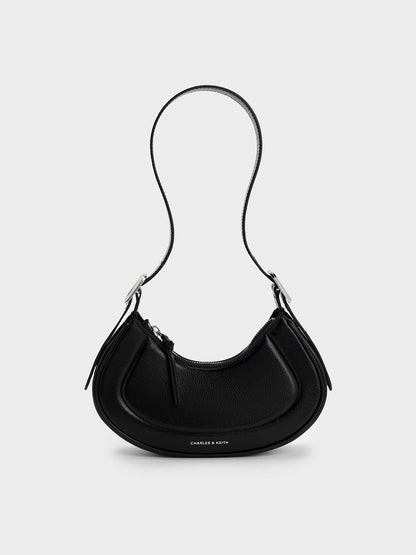 CHARLES & KEITH Classic / Petra Curved Shoulder Bag - Noir